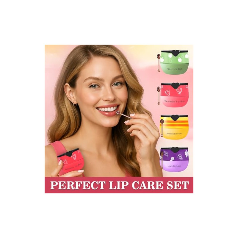 4PCS Bee Lip Balm Honey Pot Propolis Grape Apple Watermelon