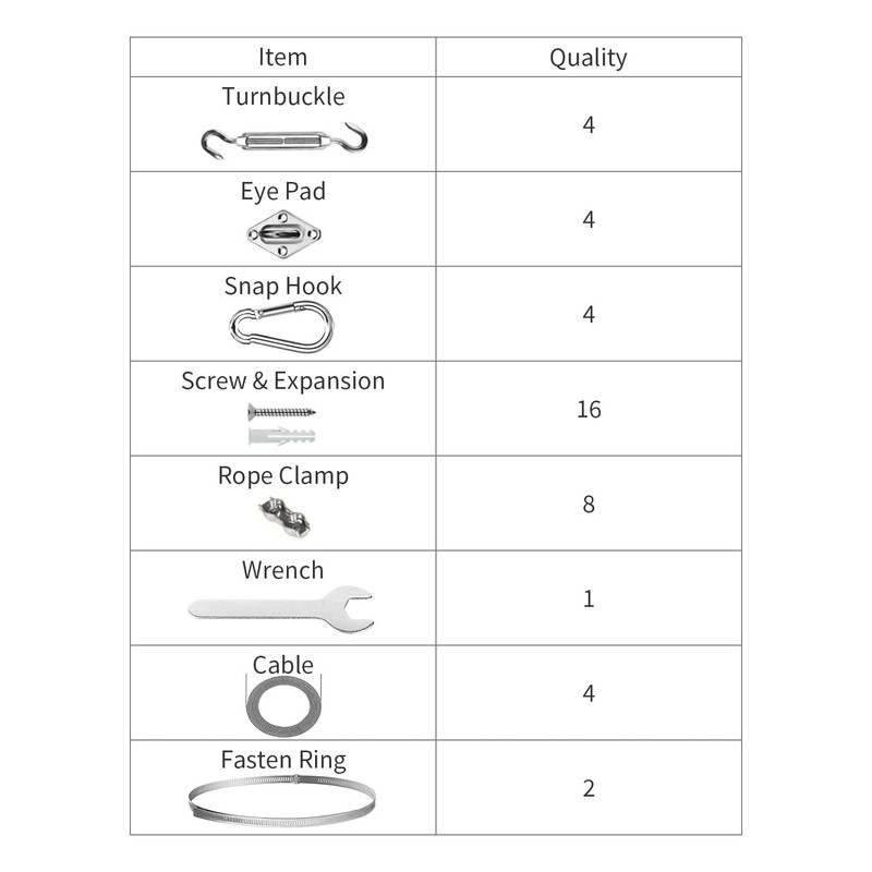 Sun Shade Sail Hardware Kit 6 inch with 4pcs 4