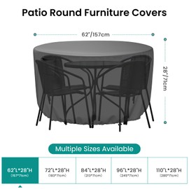 Mrrihand Round Patio Furniture Cover - Outdoor Chair Covers Waterproof Heavy Duty 600D Outdoor Table Chair Set Covers Anti-Fading Cover for Outdoor Furniture Set, 62"DIAx28"H, Black