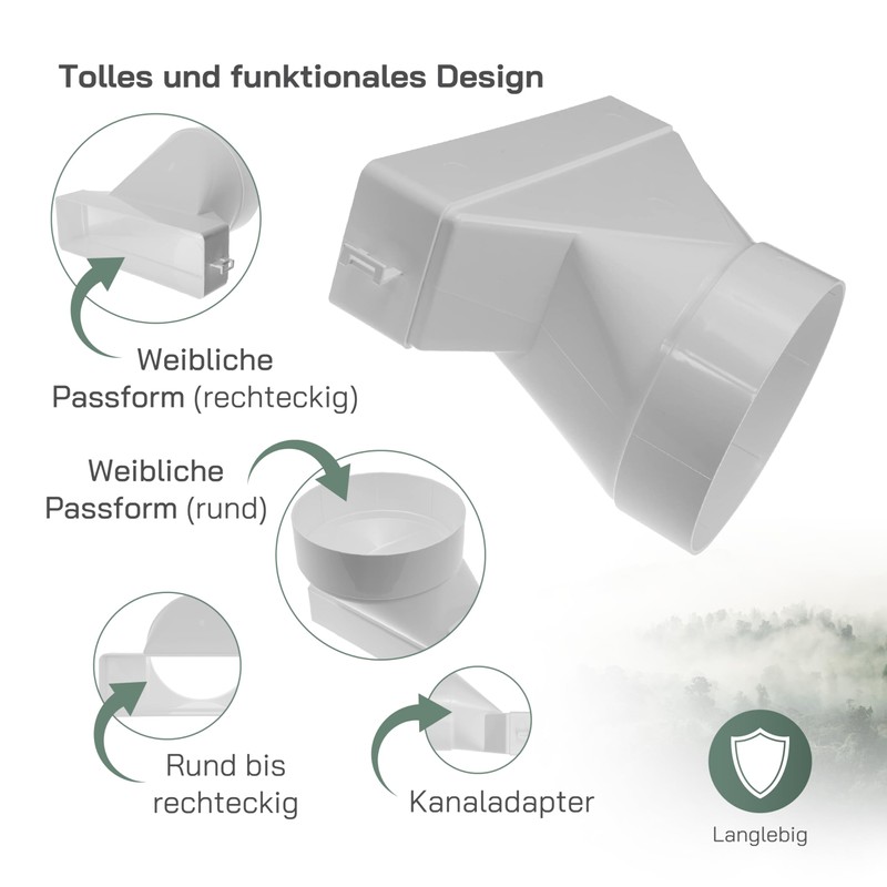Vent Systems 204 x 60mm Rectangular Flat to Ø125mm Round