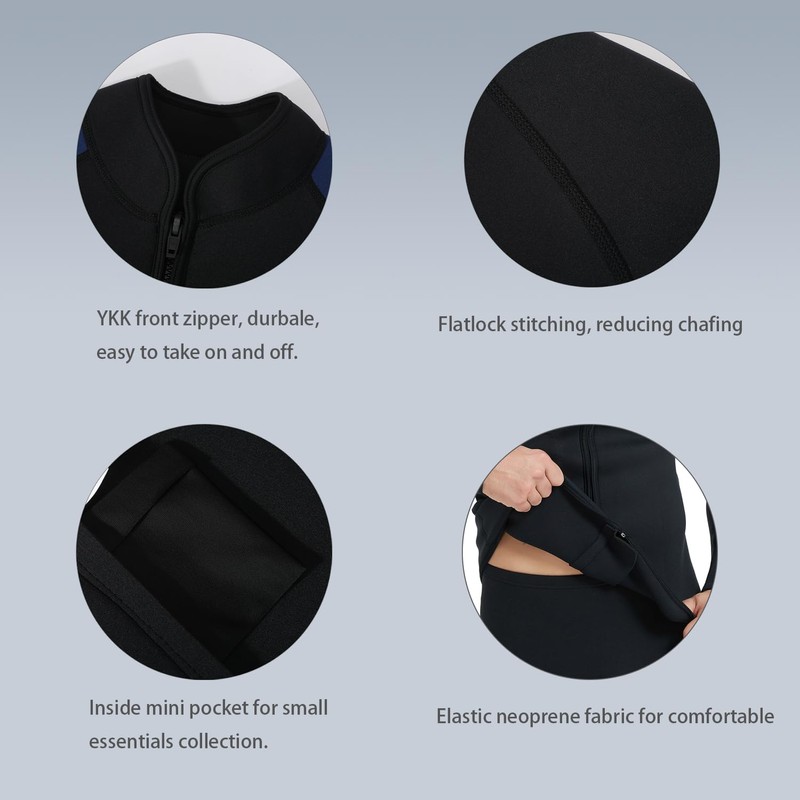 Lemorecn Adult’s 3mm Wetsuits Jacket Long Sleeve Neoprene Wetsuits Top(CA2031BLACK-S)