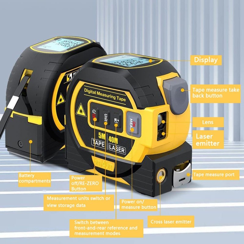 Eacam 3 in1 Laser Rangefinder, 5m Tape Measure Ruler LCD
