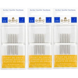 DMC Pack de 3 Tamaño 22-24-26 (Un Pack de Cada) - Agujas para Punto de Cruz - Total 18 Agujas - Envase Nuevo