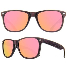 MAXJULI Polarized Sunglasses for Big Heads Men Women,UV 400 Protection Wood Grain Sun Glasses fit XL 8809 (Pink Wood Grain/Pink Revo)