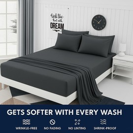 Shaaz Threads 6-Piece Full Bed Sheet Set - Gray – Soft, Wrinkle-Free Microfiber – Deep Pocket Fitted Sheet – Hypoallergenic,Breathable & Cooling – Includes 4 Pillowcases – Luxury Bedding