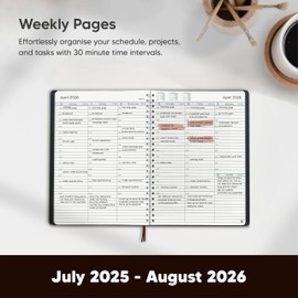 Academic Diary 2025-2026 by Smart Panda - A5 Diary, Week to View - Softcover, 30 Minute Intervals Teacher Planner, Mid Year Work and Appointment Diary, July 2025 to August 2026