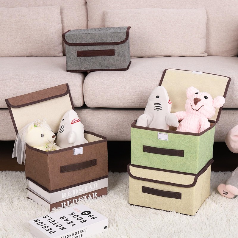 4 Pack Foldable Storage Boxes with Lids, Fabric Fabric Storage
