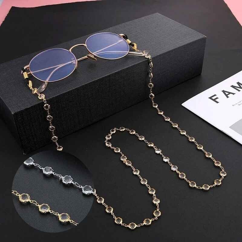 Pluzmecalm 1Pcs Gold Eyeglass Chains Crystal Glasses Elegant Chain Beaded