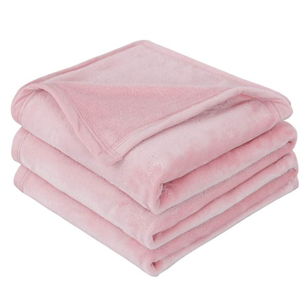 EMME Single Blanket, For Fall and Winter, Cold Protection, Flannel, Thin, Premium, Microfiber, Warm, Lightweight, Compact, All Seasons, Washable, 55.1 x 78.7 inches (140 x 200 cm), Pink