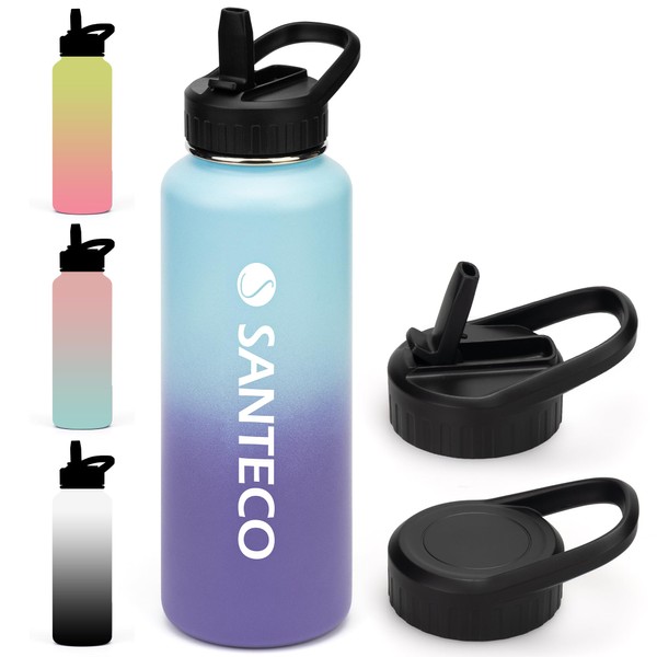 SANTECO Thermos Flask with Straw, Water Bottle, Stainless Steel, 1100