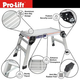 Pro-Lift Work Platform Aluminum Step– 35.6"x15.55"x15.74" Ladder Portable Work Bench Aluminum Folding Step Stool with Non Skid Platform Step with Max 400 lbs Capacity, for Washing Vehicles, Cleaning.