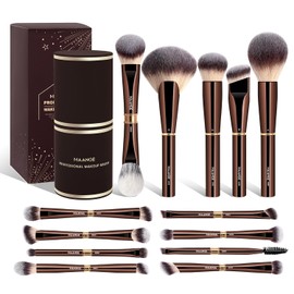 MAANGE Set de Brochas de Maquillaje Profesional con Estuche 13PCS Brochas para Maquillaje Doble Punta Para Base Líquida Polvo Corrector Sombras y Difuminar Regalo Perfecto(Marrón)