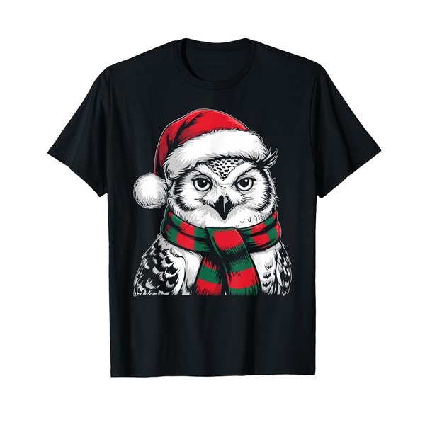 Snowy Owl Xmas Santa Hat Scarf Christmas Costume T-Shirt