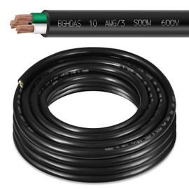 25ft 10/3 10 AWG Portable Power Cable (3 Conductor) - SOOW 600V 10 Gauge Electric Wire for Generator, Portable Lights, RV/EV Car Battery Chargers and Machinery - 25 Feet Electrical Cord