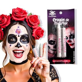 4 Crayones de Maquillaje Blanco y Negro Jumbo Pintacarita Halloween para Disfraz, Makeup White and Black, Catrina, Calavera Grupo Carnavallia