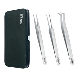 Metaleks 3Pcs Eyelash Extension Tweezers Made In Surgical Stainless Steel With Magnetic Kit. (Matt Finish)