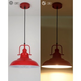 Woholitable Farmhouse Pendant Lighting for Kitchen Island,Red Pendant Light with Handle, Adjustable Height Industrial Ceiling Light Fixture for Hallway Dining Room Bar,2 Pack