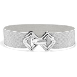 Glamorstar Wide Elastic Belts for Women Stretchy Skinny Waist Belt for Dresses Silver 85cm/34in