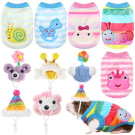 Clysee 10 Pcs Guinea Pig Clothes, 5 Guinea Pig Costume Outfit, 5 Cute Mini Hat with Adjustable Strap Small Animal Warm Vest Sweater Cozy Hand Knitted Hat for Guinea Pig Hamster Bunny(Macaron Style)