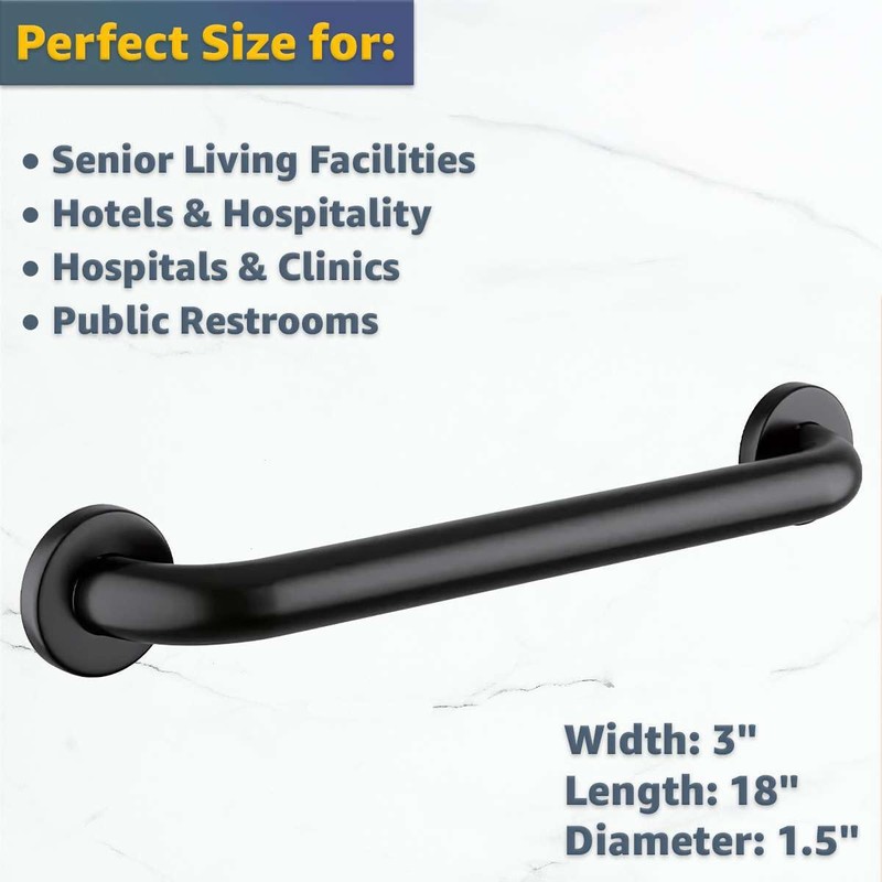 18" Stainless Steel Matte Black Restroom Grab Bar - Wall