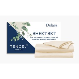 Delara 100% Eucalyptus Lyocell Tencel Sheet Set, Queen 4 Piece Set, Naturally Cooling, Super Soft, Silky, Moisture-Wicking, Temperature Balancing, Smooth & Breathable, Cool Sheets for Hot Sleepers