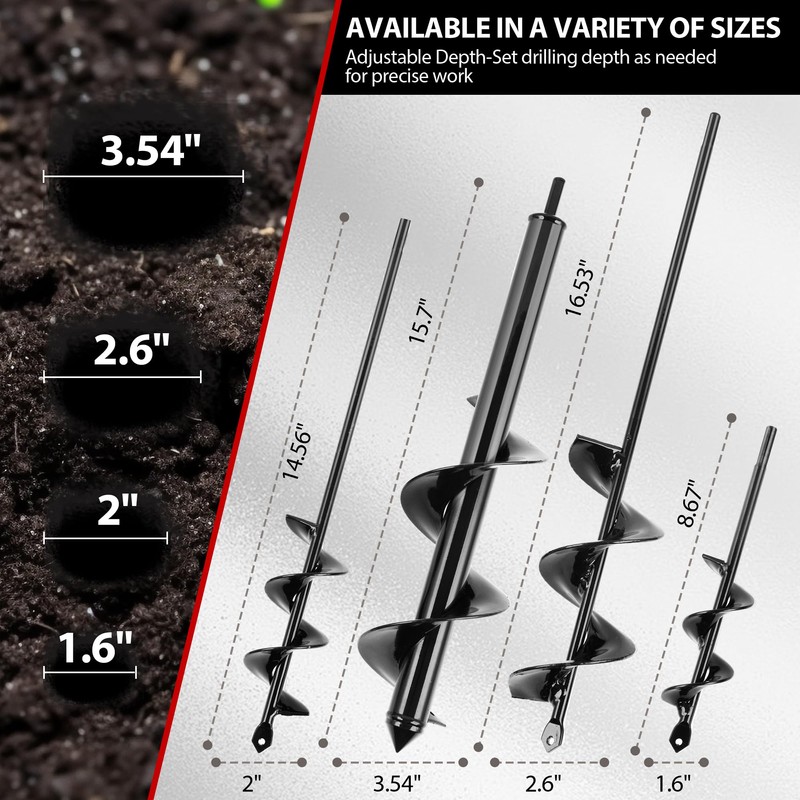 MAZING Auger Drill Bit for Planting, 4Pcs Garden Ground Earth