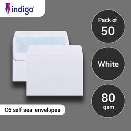 Indigo C6 114 x 162 mm White Self Seal Envelopes Pack of 50