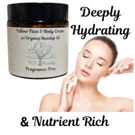 YES Beauty Tallow Ultimate Face & Body Cream w/Organic Rosehip, Jojoba Oils 100% Pure 4oz