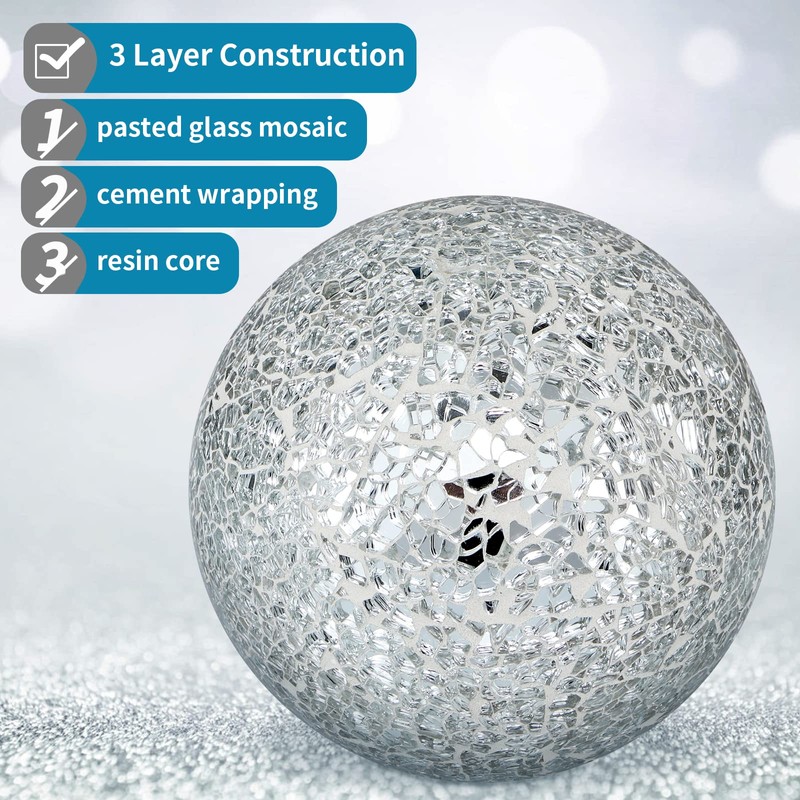 MDLUU 4" Decorative Orbs, Mosaic Sphere Balls, Centerpiece Balls for