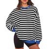 Tankaneo Womens Oversized Color Block Sweatshirts Striped Crew Neck Fall Tops Loose Fit Long Sleeve Pullover Shirts Black