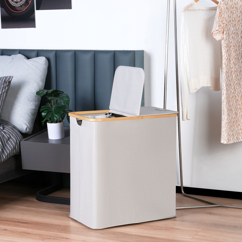 efluky Laundry Hamper with Lid, Double Laundry Hamper with 2