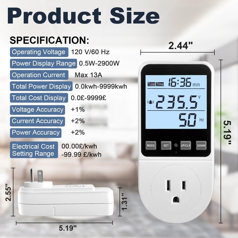 2 Pack Upgraded Watt Meter, Power Meter Plug Electricity Usage
