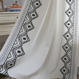 ColorBird Window Curtain for Bedroom, Embroidered Boho Curtain Panels, 2 Panels Black and White 84 inch Curtains Rod Pocket Curtains for Living Room Dining Closet Door