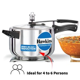Hawkins 4 Litre Pressure Cooker, Stainless Steel Inner Lid Cooker, Induction Cooker, Silver (Hss40), 4 Liter