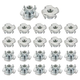 HARFINGTON M4x6.7mm T-Nuts 4 Pronged Tee Nut 0.57" x 0.26" Fully Thread Carbon Steel Inserts for Wood, Rock Climbing Holds, Cabinetry, Furniture 100pcs
