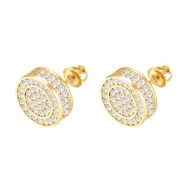 Charlinliol Hip hop Iced out 925 Sterling Silver with Prong Setting CZ Stones Double Tone Cylinder-Shaped Ear Studs For Men and Women