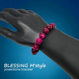 Blessing M'style Men's Natural Stone Bracelet, For Work, Luck, Luck, Love Luck, Pink Tiger Eye, 0.5 inches (12 mm), Power Stone, Bracelet, Good Luck, Amulet, Prayer Beads, Includes Original
