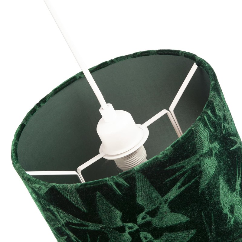 Highlighted Bird Decorated Dark Forest Green Velvet Fabric Lamp Shade