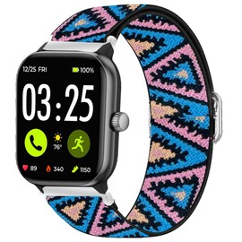 Compatible with Spade & Co Health Smartwatch 4 bands, Stretch Elastics Nylon Adjustable Replacement Strap Accessories Compatible with Spade & Co Health Smartwatch 4 1.85 Inches (Blue Pink, 22mm size band)
