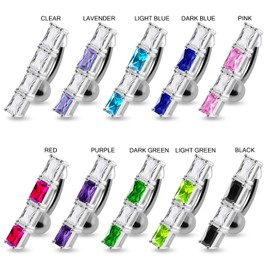 Dark Blue Cz Stone Fancy 2 Tone Square Link Reverse Bar Design 925 Sterling Silver with Stainless Steel Belly Ring - Belly Button jewelry - Navel jewelry