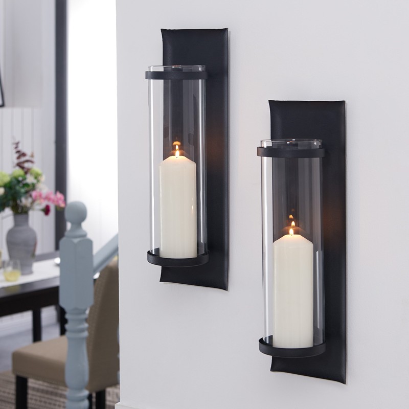 Danya B Metal Pillar Candle Sconces with Glass Inserts -