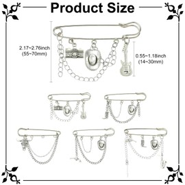 Gythara 5 pcs 5 Styles Western Cowboy Theme Alloy Kilt Safety Pins Brooch Hat Boot Cattle Guitar Camera Pins for DIY Jewelry Clothes Scarf Backpack Hat Jackets Craft