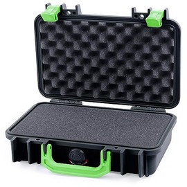 ColorCase Pelican Protector 1170 Case Black - Small Size Waterproof Case with Pick & Pluck Foam & Convoluted Lid Foam - Lime Green Latches