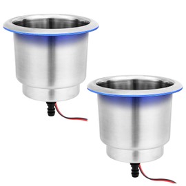 Young Marine Stainless Steel Cup Holder with Light and Drain for Boat, RV, Camper (Stainless Steel)
