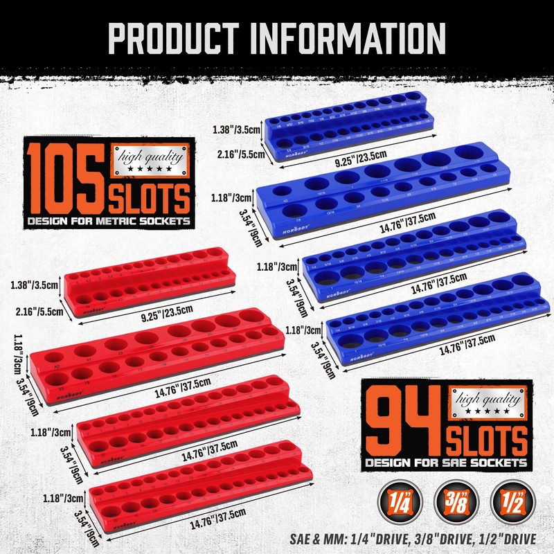 HORUSDY 8-Piece Magnetic Socket Organizer Set, Magnet Socket Holder, 1/4",