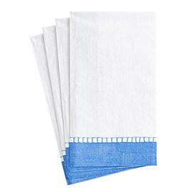 Caspari Linen Border Paper Guest Towel Napkins in Blue - Two Packs of 15