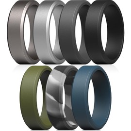 ThunderFit Silicone Wedding Rings Unisex, Beveled Rubber Engagement Bands - 1/4/7 Variety Multipack