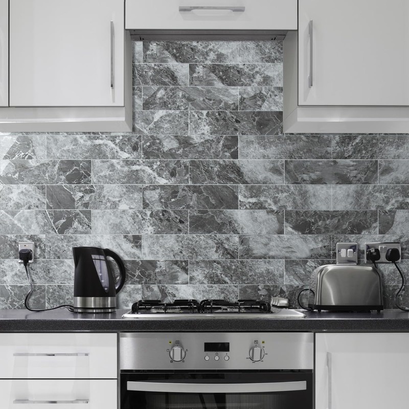 AULIGET 40-Piece Polished Grey Marble with Silver Peel and Stick