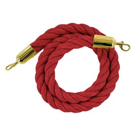Montour Line Red Heavy-Duty Twisted Polypropylene Rope 6 Feet with Polished Brass Snaps, Post Queue Line Barrier for Movie Theaters, Grand Openings, Hotels