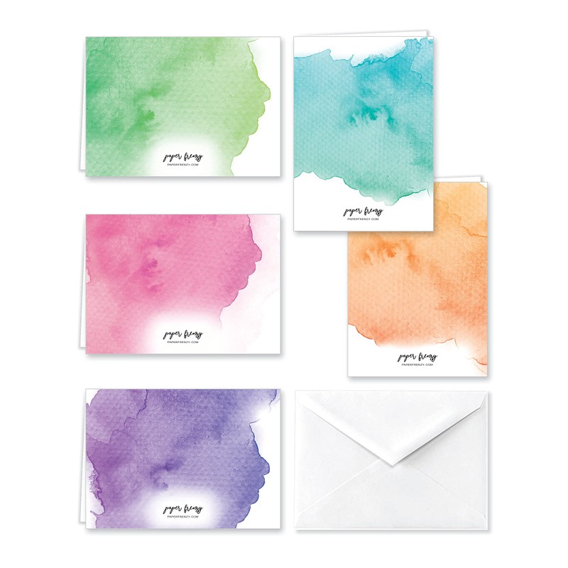 Paper Frenzy Watercolor Appreciation Thank You Note Cards and White